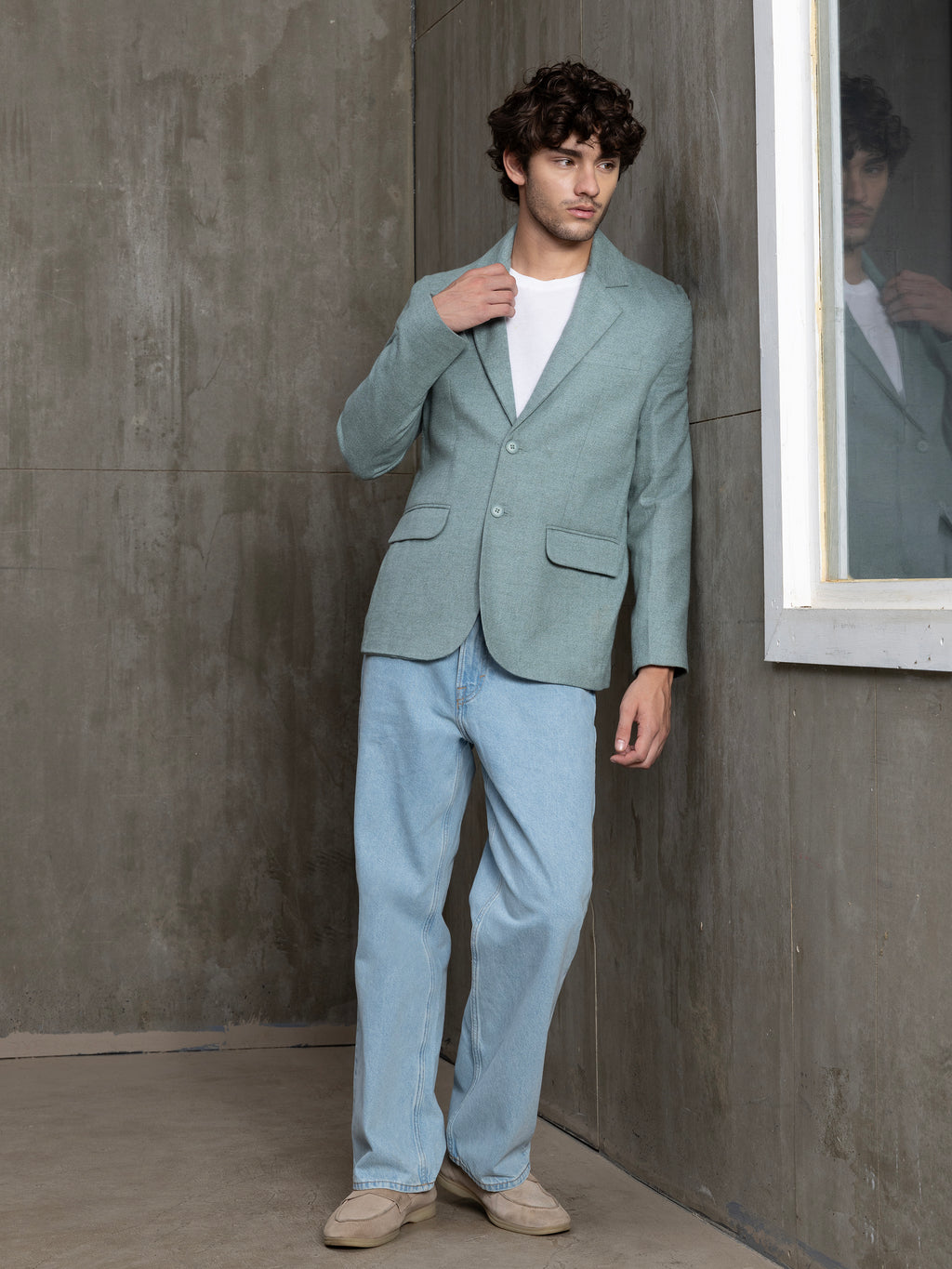 Cahoot Men's Teal Single-Breasted Half Lined 100% Cotton Blazer With Double Flap Pockets - view 6