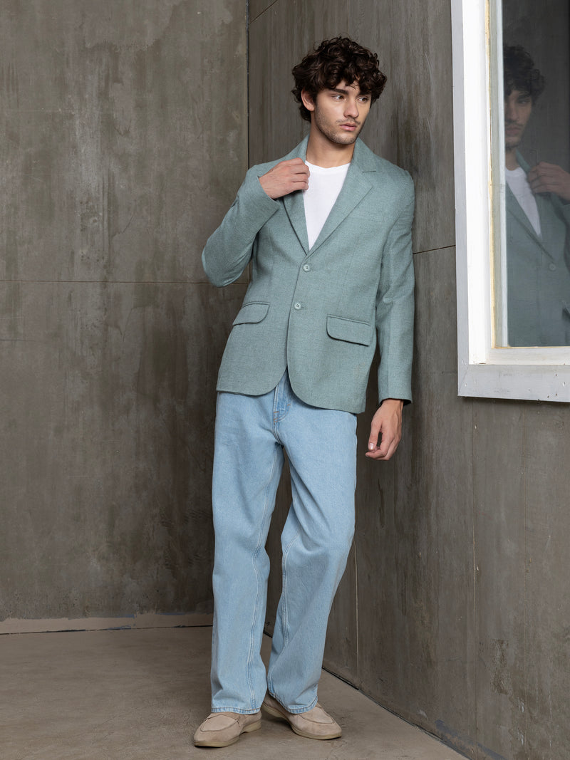 Cahoot Men's Teal Single-Breasted Half Lined 100% Cotton Blazer With Double Flap Pockets - view 6
