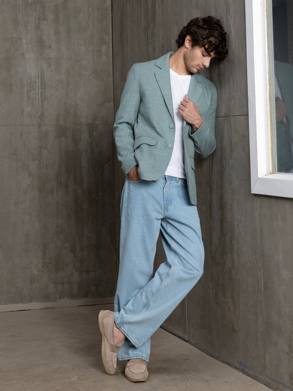 Cahoot Men's Teal Single-Breasted Half Lined 100% Cotton Blazer With Double Flap Pockets - view 7