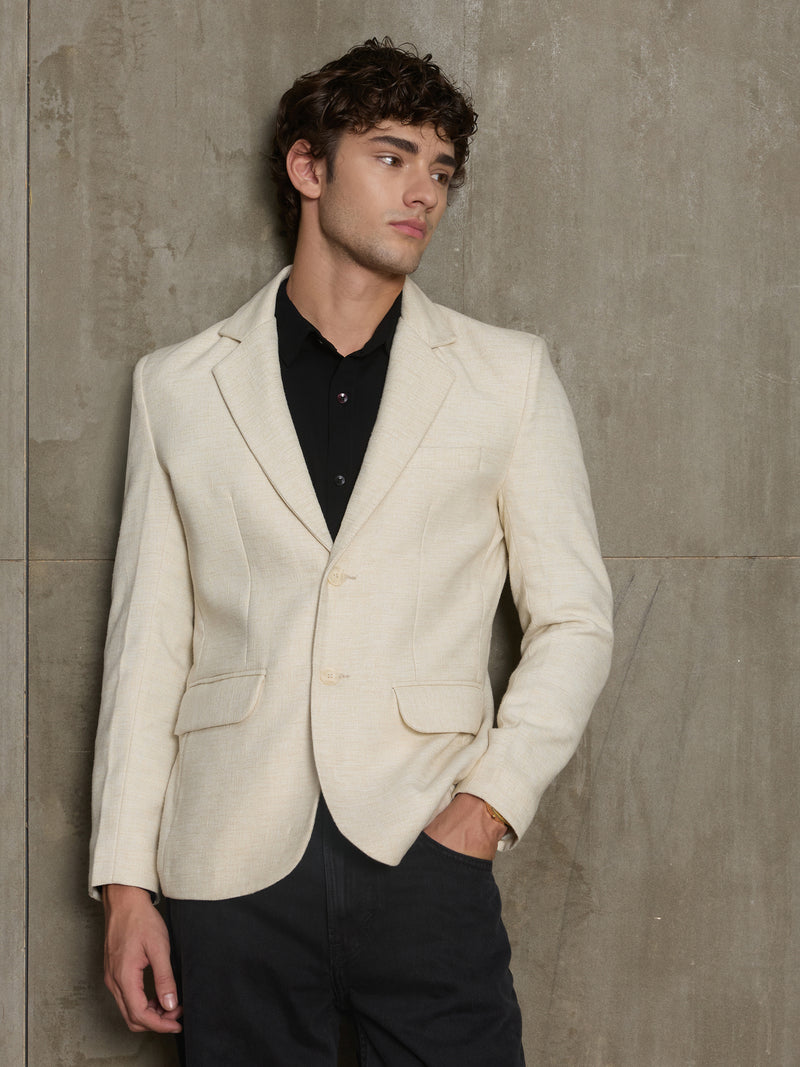 Cahoot Men's Off-White Single-Breasted Half Lined 100% Cotton Blazer With Double Flap Pockets - view 2
