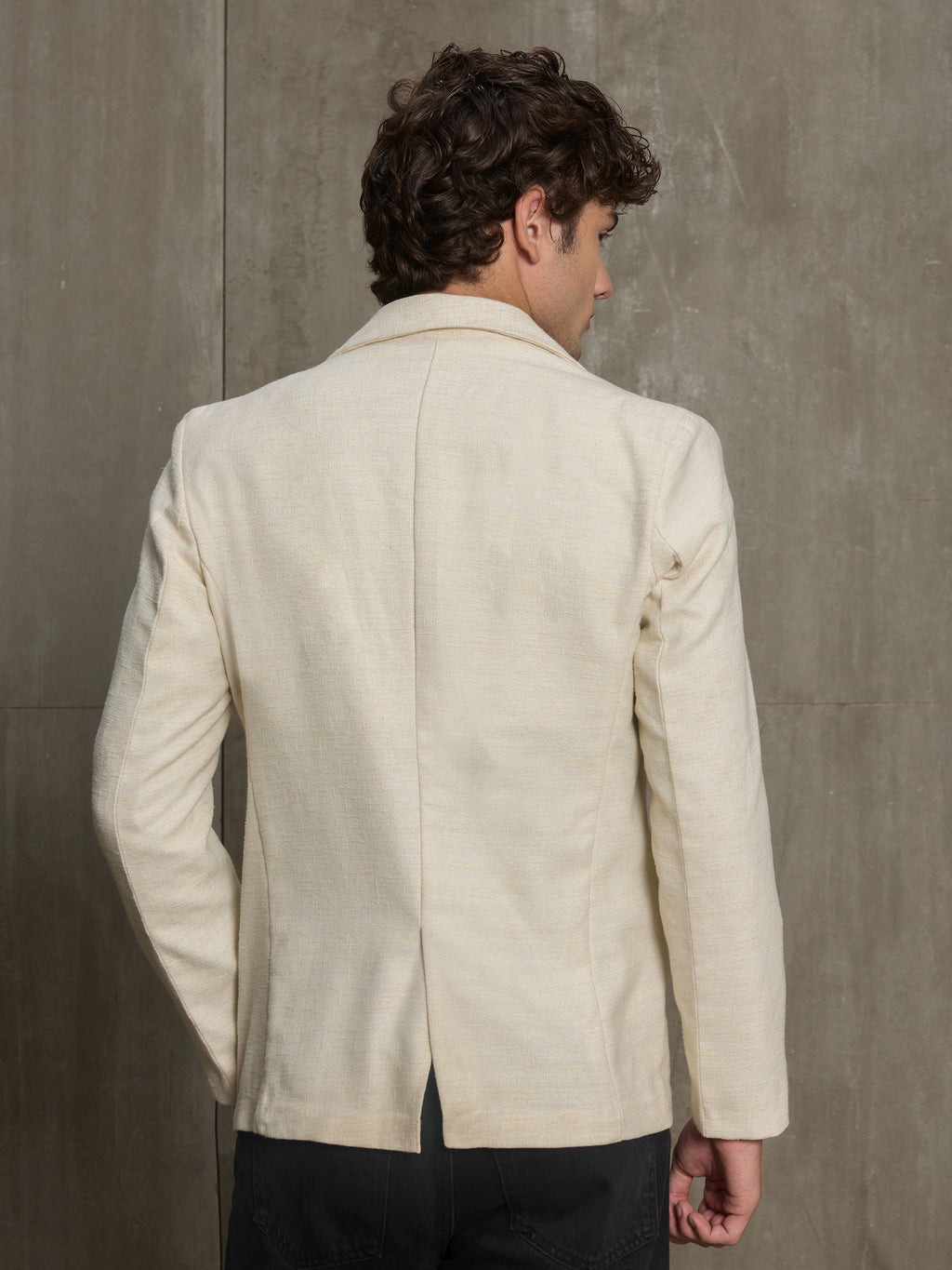 Cahoot Men's Off-White Single-Breasted Half Lined 100% Cotton Blazer With Double Flap Pockets - view 4