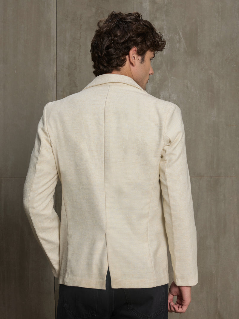 Cahoot Men's Off-White Single-Breasted Half Lined 100% Cotton Blazer With Double Flap Pockets - view 4