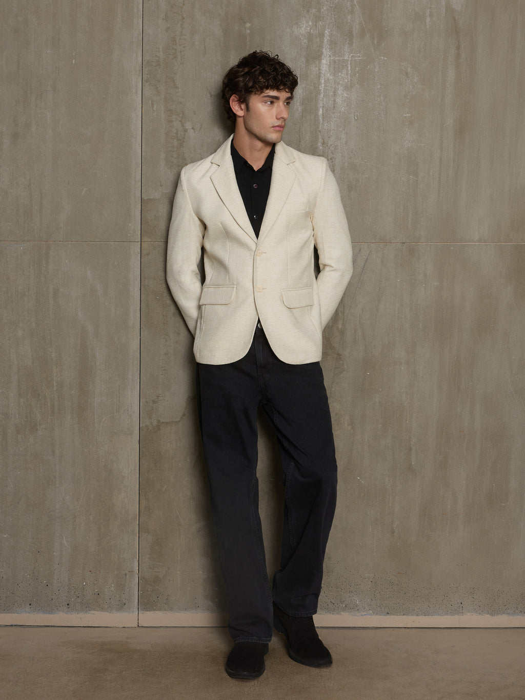 Cahoot Men's Off-White Single-Breasted Half Lined 100% Cotton Blazer With Double Flap Pockets - view 5
