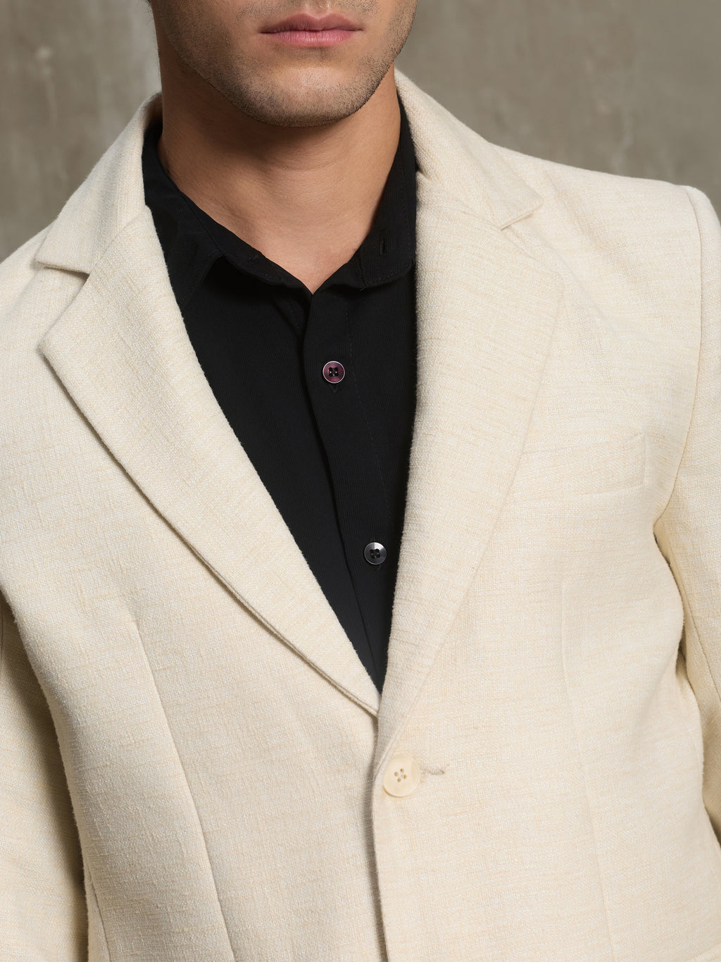 Cahoot Men's Off-White Single-Breasted Half Lined 100% Cotton Blazer With Double Flap Pockets - view 7