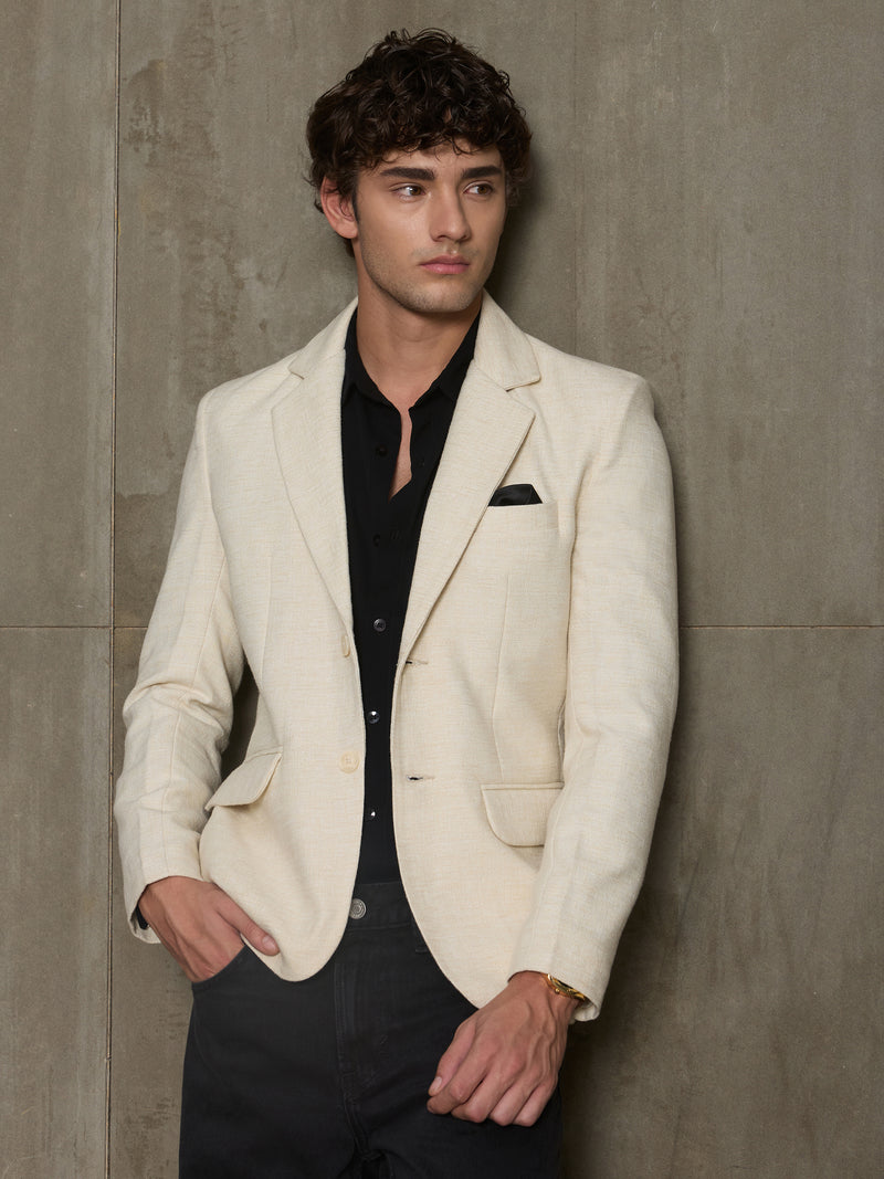 Cahoot Men's Off-White Single-Breasted Half Lined 100% Cotton Blazer With Double Flap Pockets - view 8
