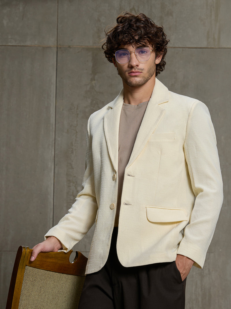 Cahoot Men's Cream Single-Breasted Blazer With Double Flap Pockets - view 1