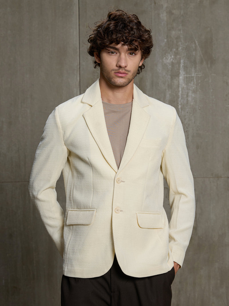 Cahoot Men's Cream Single-Breasted Blazer With Double Flap Pockets - view 2