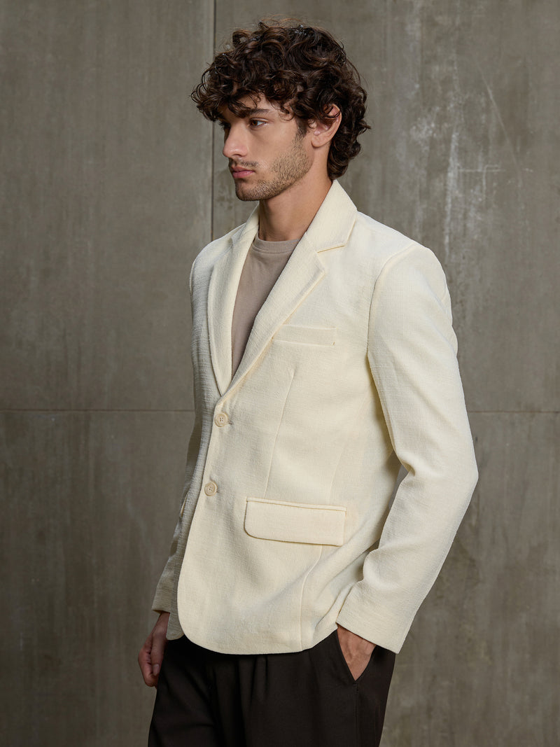 Cahoot Men's Cream Single-Breasted Blazer With Double Flap Pockets - view 3