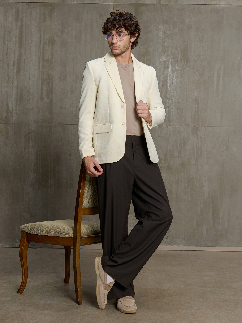 Cahoot Men's Cream Single-Breasted Blazer With Double Flap Pockets - view 6