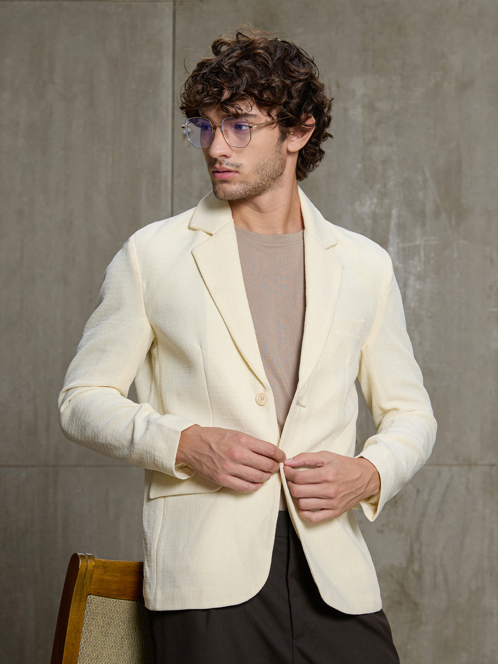 Cahoot Men's Cream Single-Breasted Blazer With Double Flap Pockets - view 8