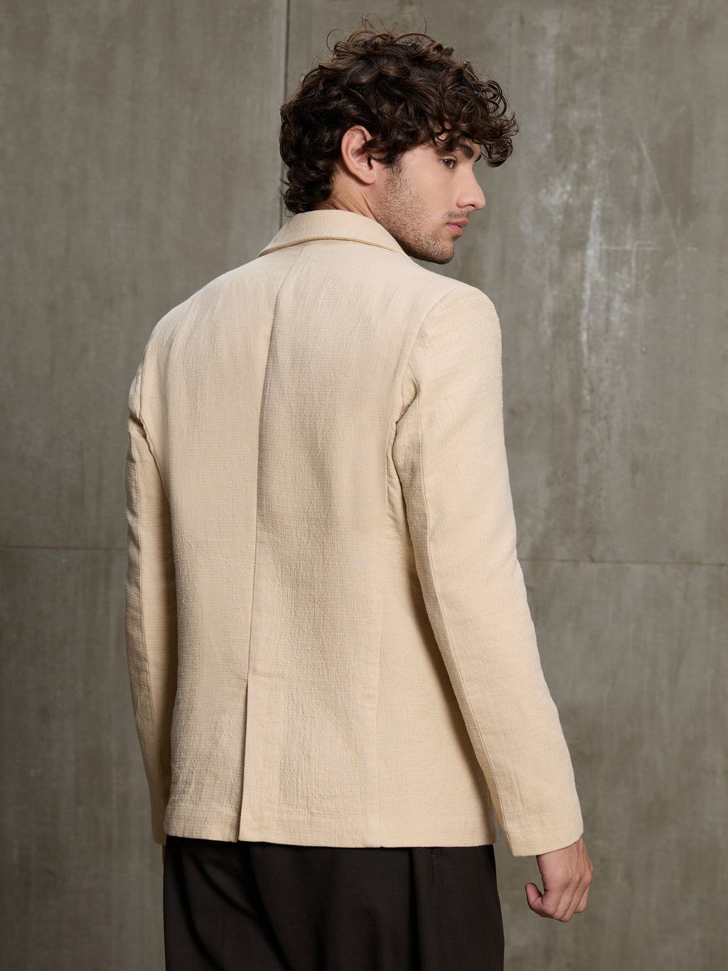 Cahoot Men's Beige Single-Breasted Half Lined Cotton Blend Double Cloth Blazer - view 4