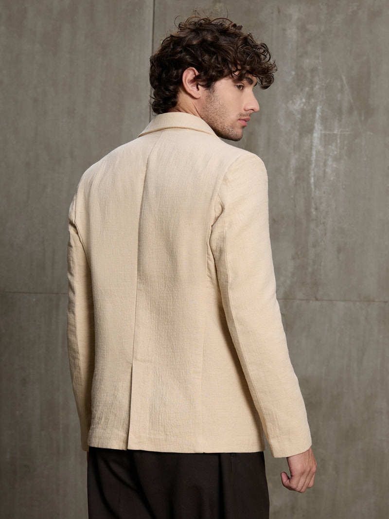 Cahoot Men's Beige Single-Breasted Half Lined Cotton Blend Double Cloth Blazer - view 4