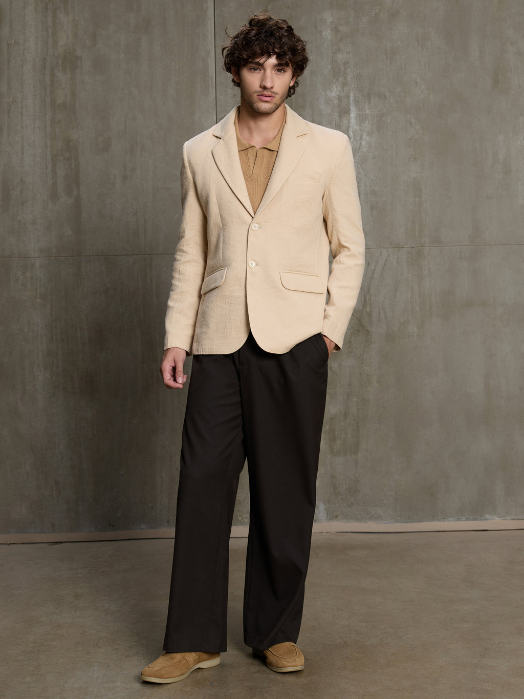 Cahoot Men's Beige Single-Breasted Half Lined Cotton Blend Double Cloth Blazer - view 5