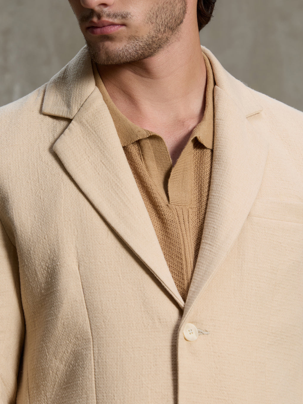Cahoot Men's Beige Single-Breasted Half Lined Cotton Blend Double Cloth Blazer - view 7