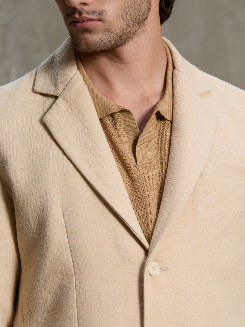 Cahoot Men's Beige Single-Breasted Half Lined Cotton Blend Double Cloth Blazer - view 7