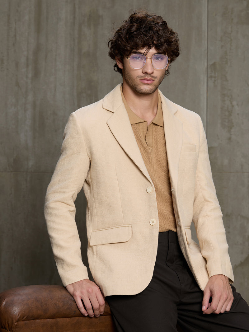 Cahoot Men's Beige Single-Breasted Half Lined Cotton Blend Double Cloth Blazer - view 9