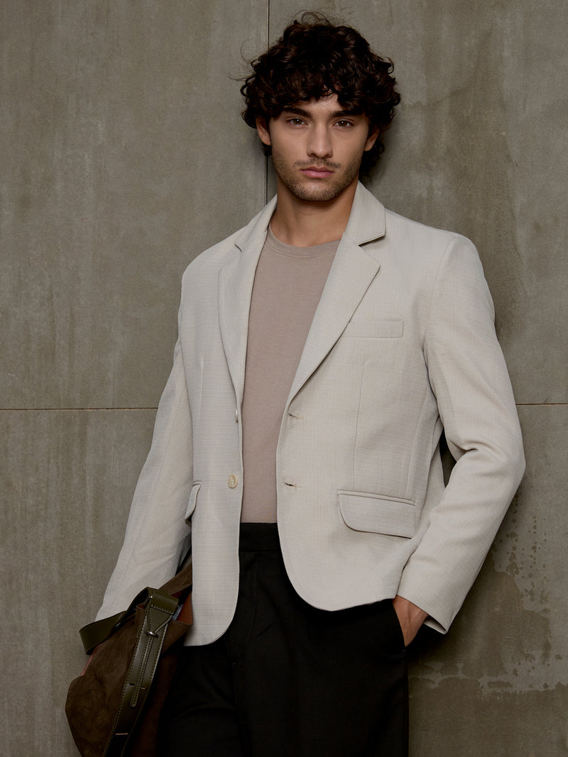 Cahoot Men's Stone Grey Single-Breasted Blazer With Double Flap Pockets - view 9