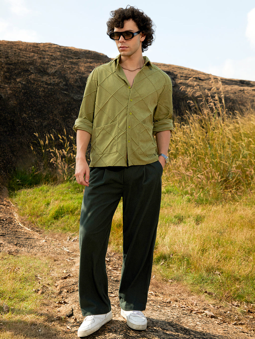 Grid-Corduroy Shirt