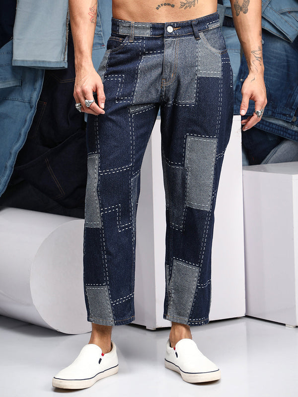 Patched Straight-Fit Denim Jeans