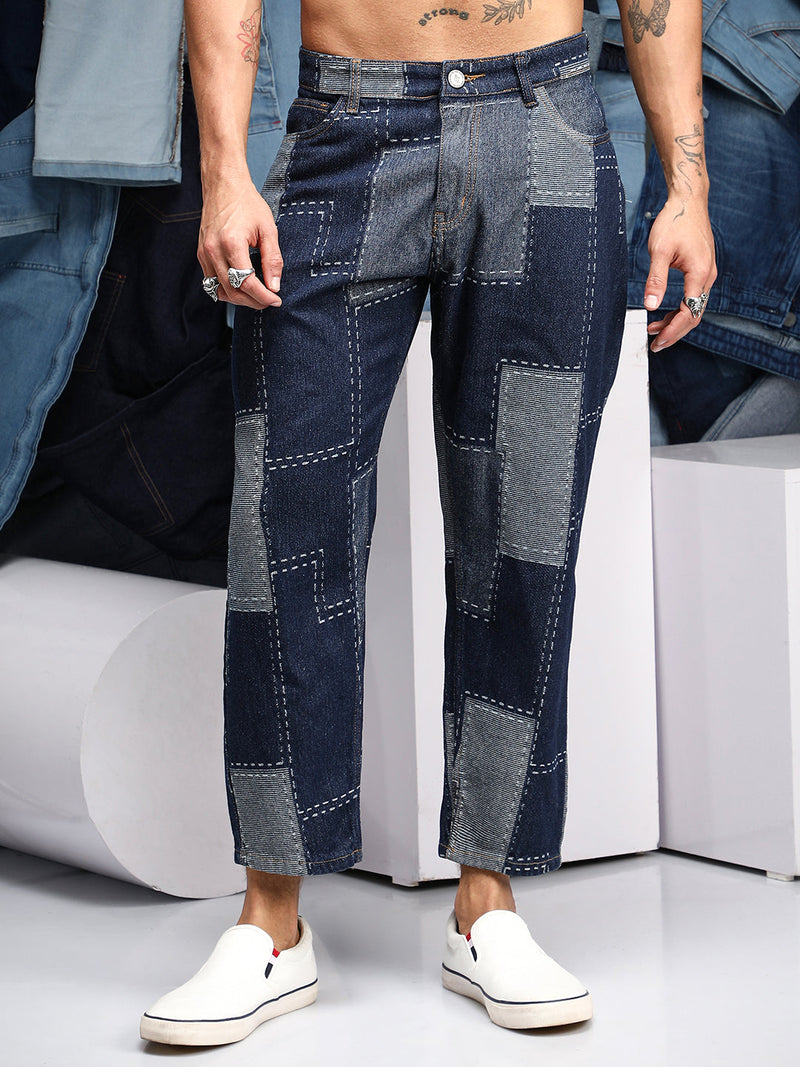 Patched Straight-Fit Denim Jeans