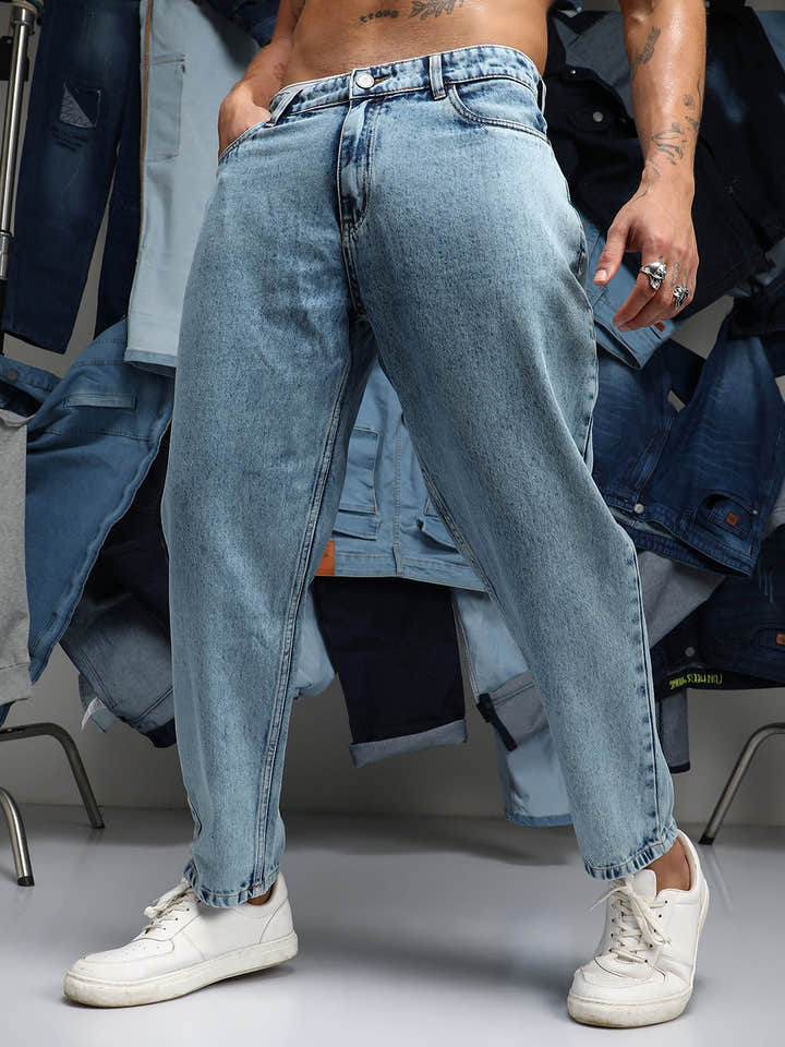 Acid-Wash Straight-Fit Denim Jeans