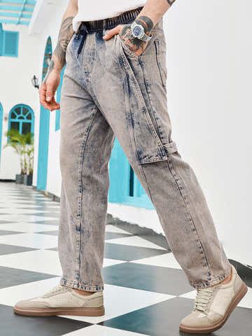 Acid-Wash Panelled Denim Jeans