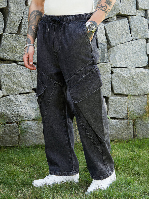 Dark-Wash Modular-Utility Denim Jeans