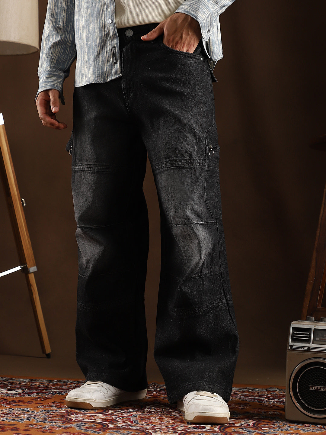Cahoot Men's Midnight Black Tinted Panelled Denim Jeans