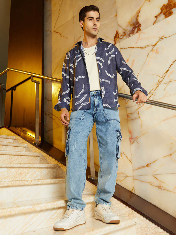 Acid-Wash Carpenter Denim Jeans