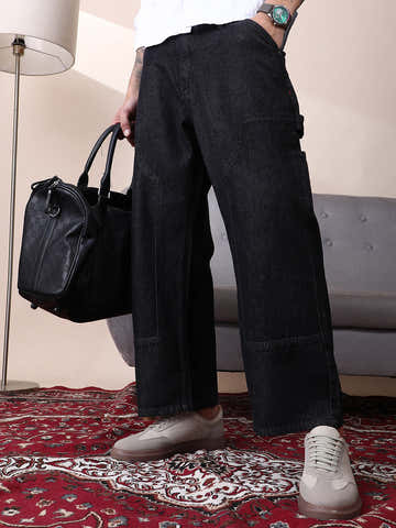 Patched Straight Denim Jeans