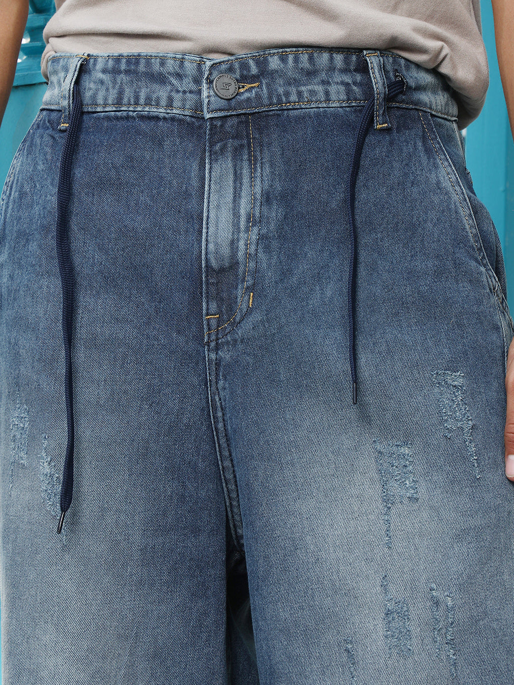 Light-Distressed Panelled Denim Jeans