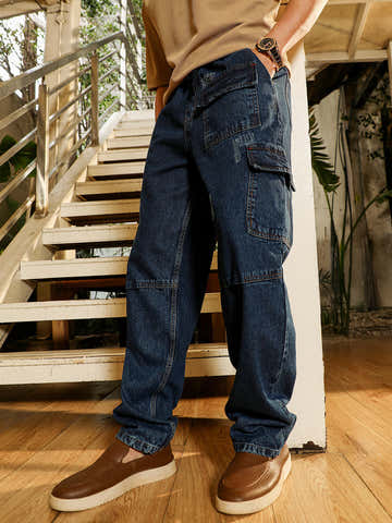 Dark-Wash Utility Denim Jeans