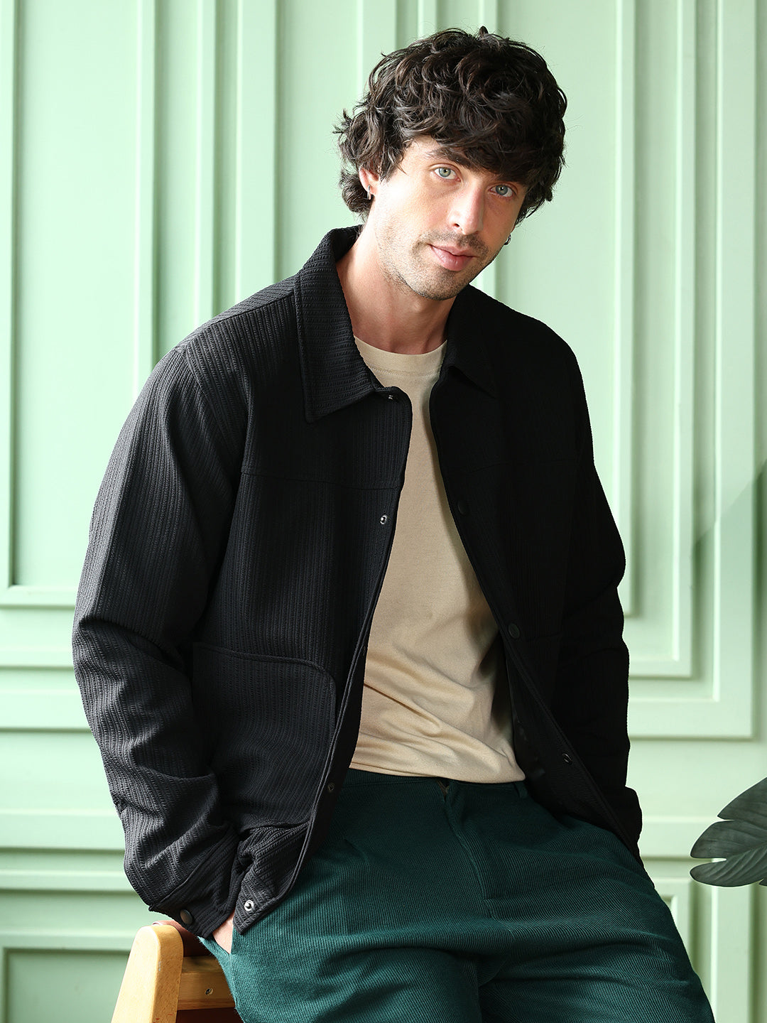 Cahoot Men's Onyx Black Crease-Tactile Panelled Jacket