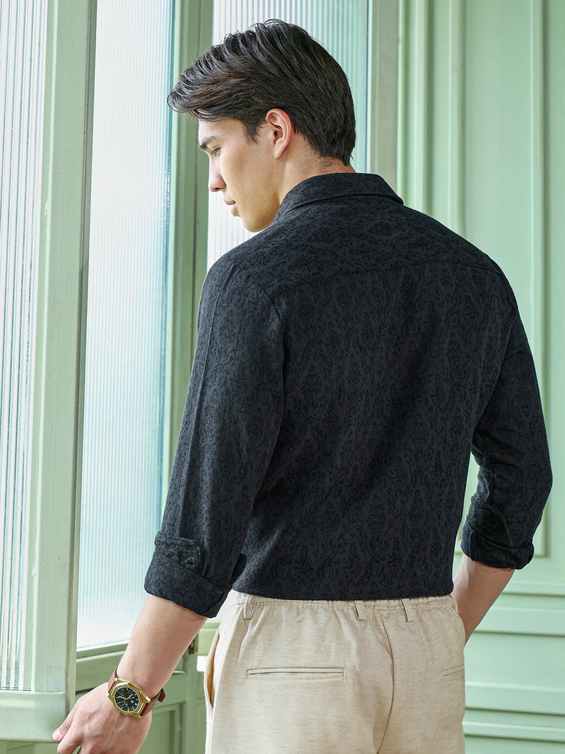 Men's Charcoal Grey Self Design Shirt
