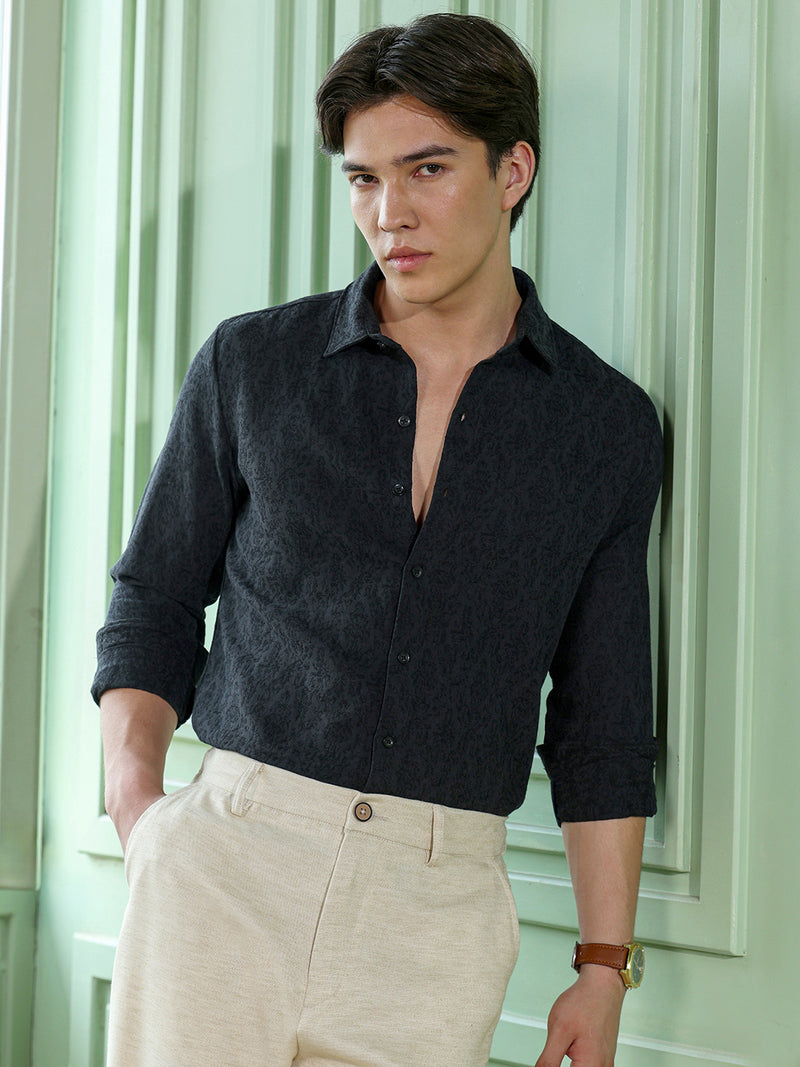 Men's Charcoal Grey Self Design Shirt