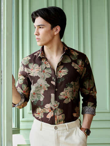 Men's Dark Brown Floral Shirt