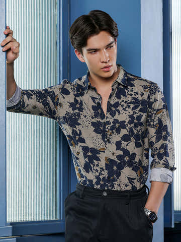Men's Beige Floral Shirt