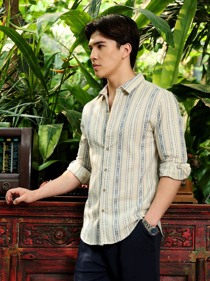 Men's Beige Self Design Shirt