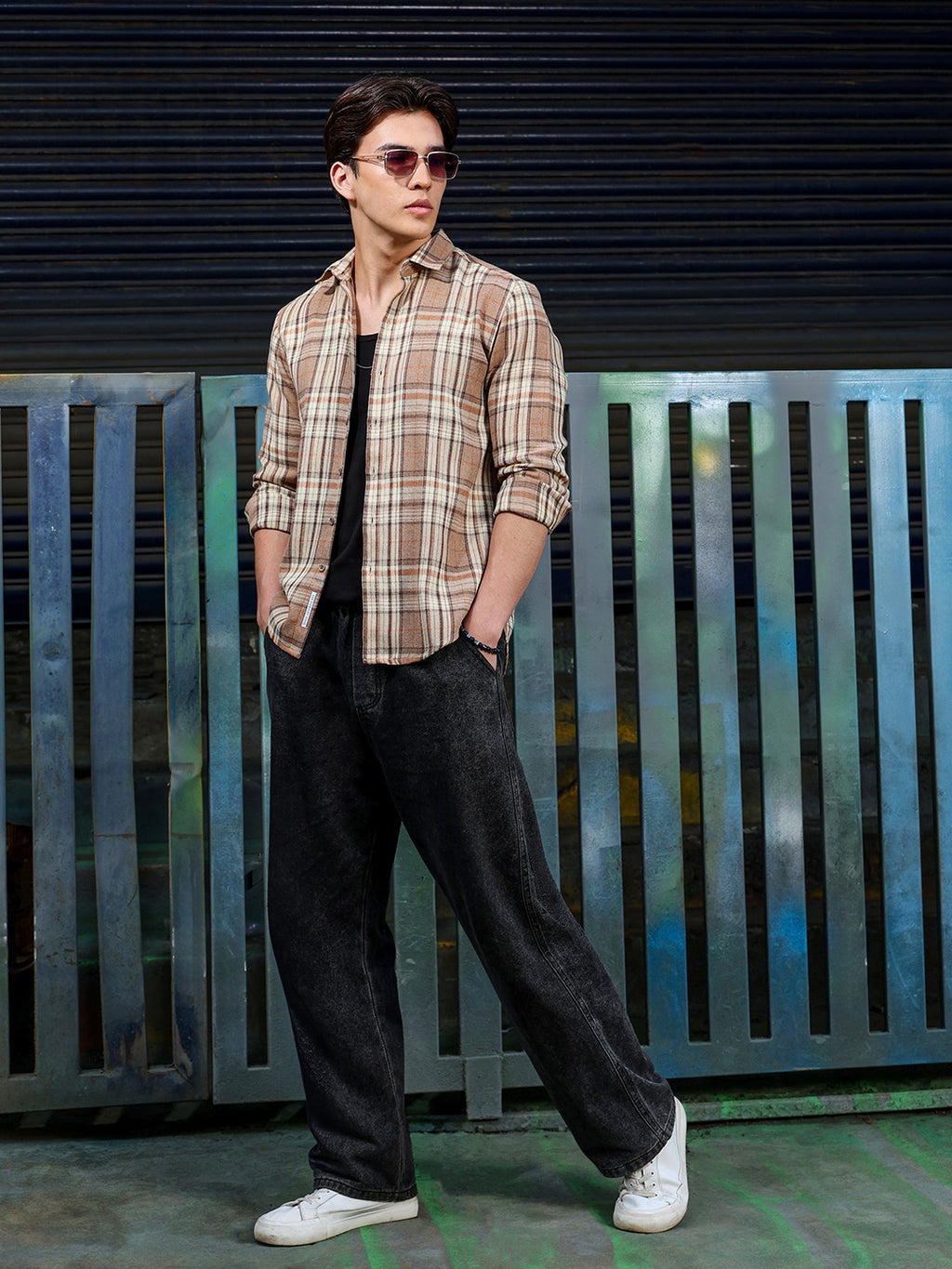 Men's Light Brown Tartan Check Shirt