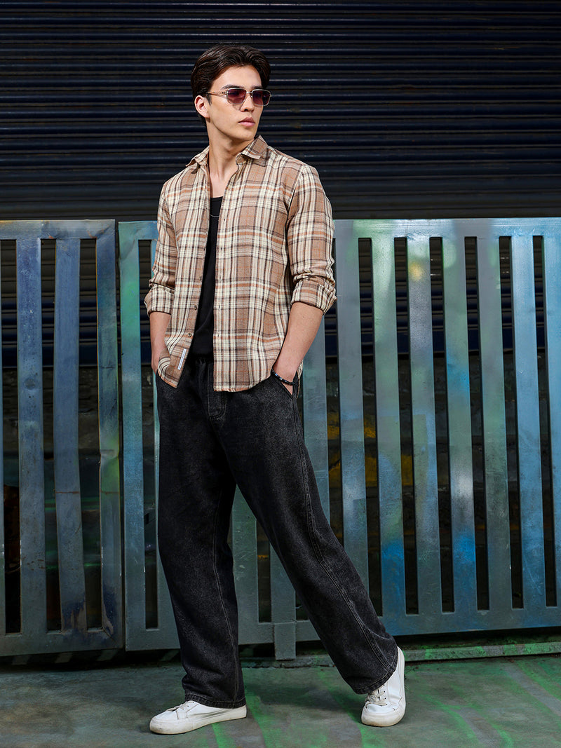 Men's Light Brown Tartan Check Shirt