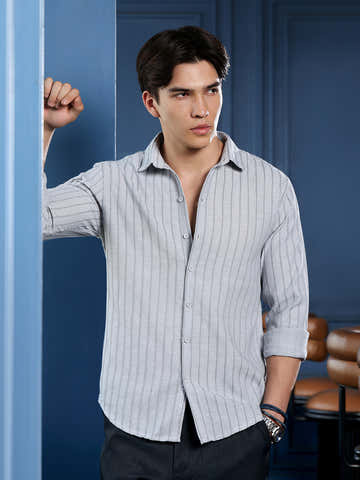 Men's Light Grey Self Design Shirt