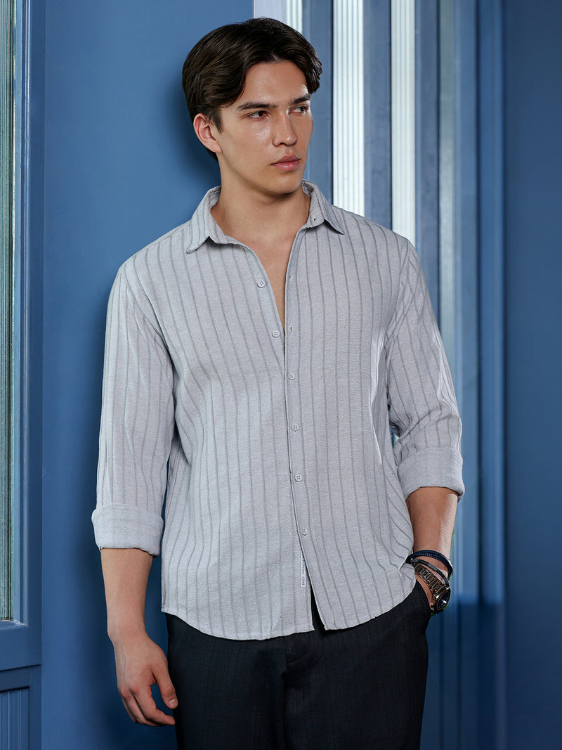 Men's Light Grey Self Design Shirt