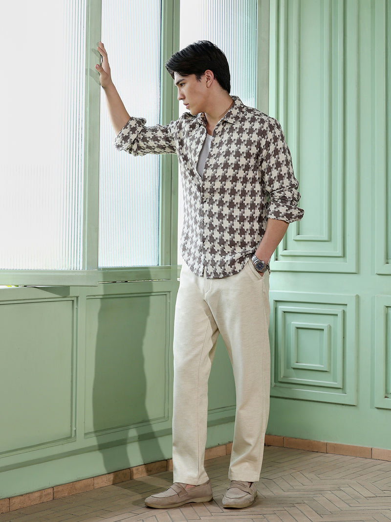 Men's Brown Houndstooth Check Shirt