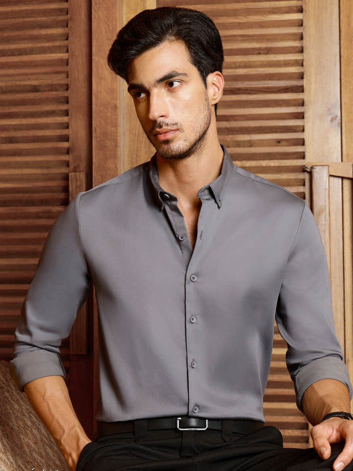 CAHOOT Men's Grey Solid Shirt - view 1
