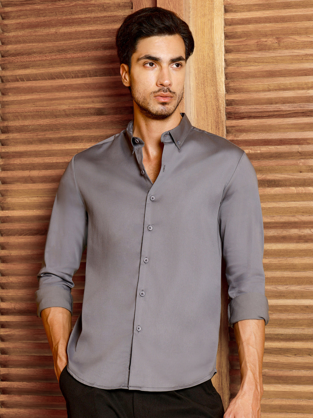 CAHOOT Men's Grey Solid Shirt - view 2