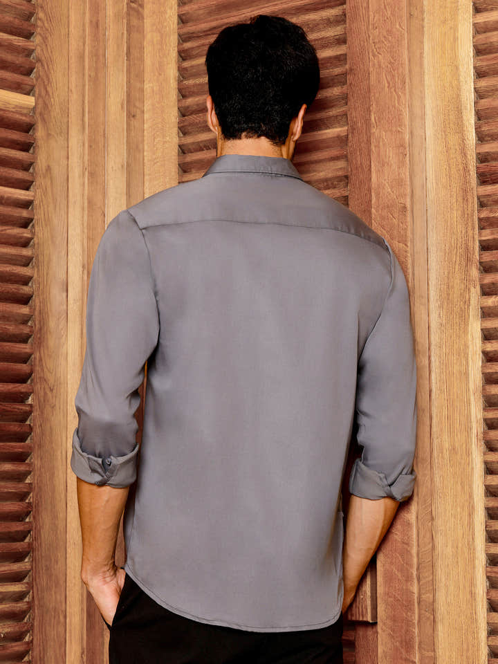 CAHOOT Men's Grey Solid Shirt - view 4