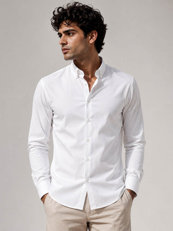 CAHOOT Men's White Solid Button Down Collar Slim Fit Shirt - view 1