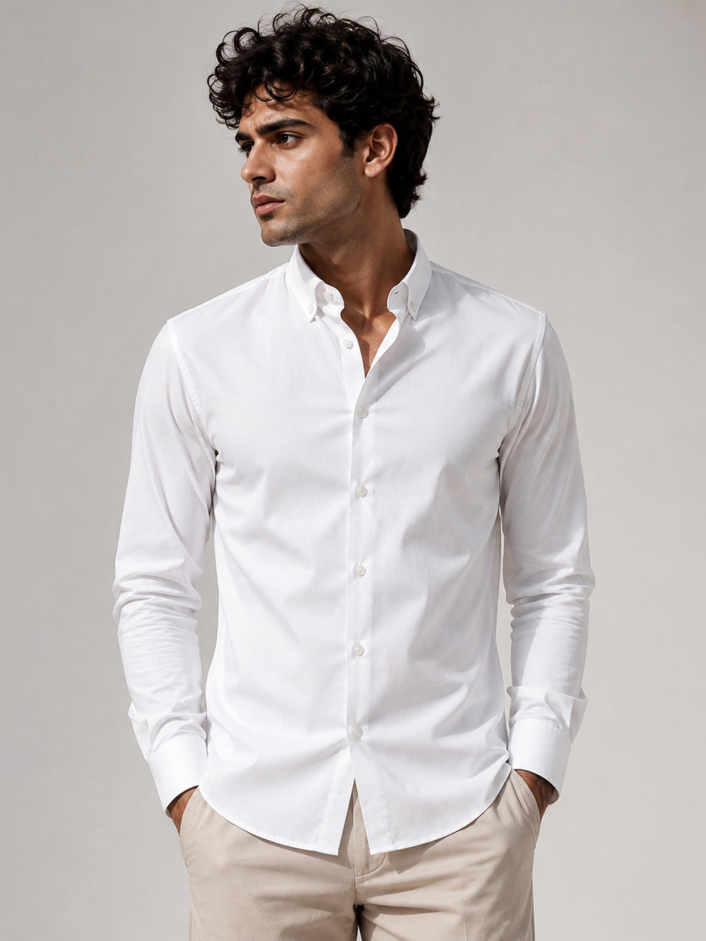 CAHOOT Men's White Solid Button Down Collar Slim Fit Shirt - view 1