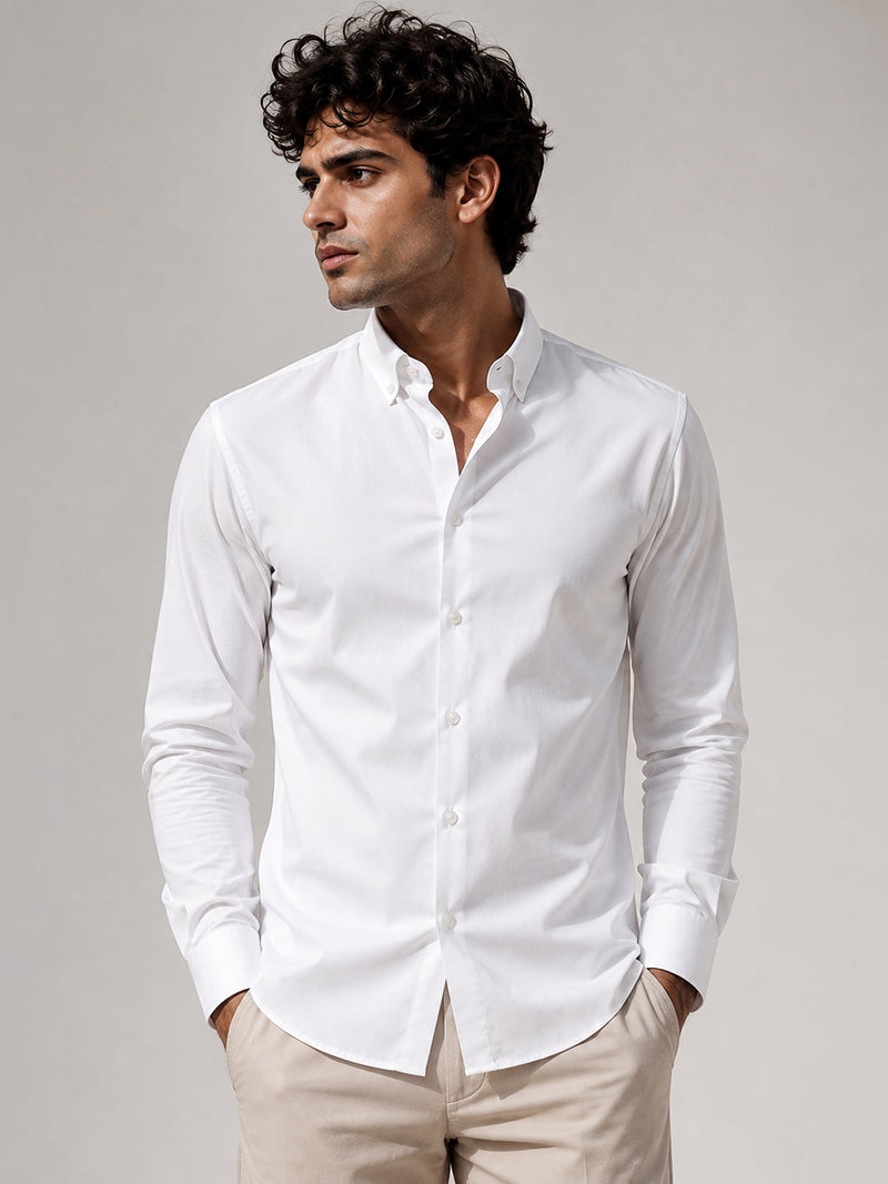 CAHOOT Men's White Solid Button Down Collar Slim Fit Shirt - view 1