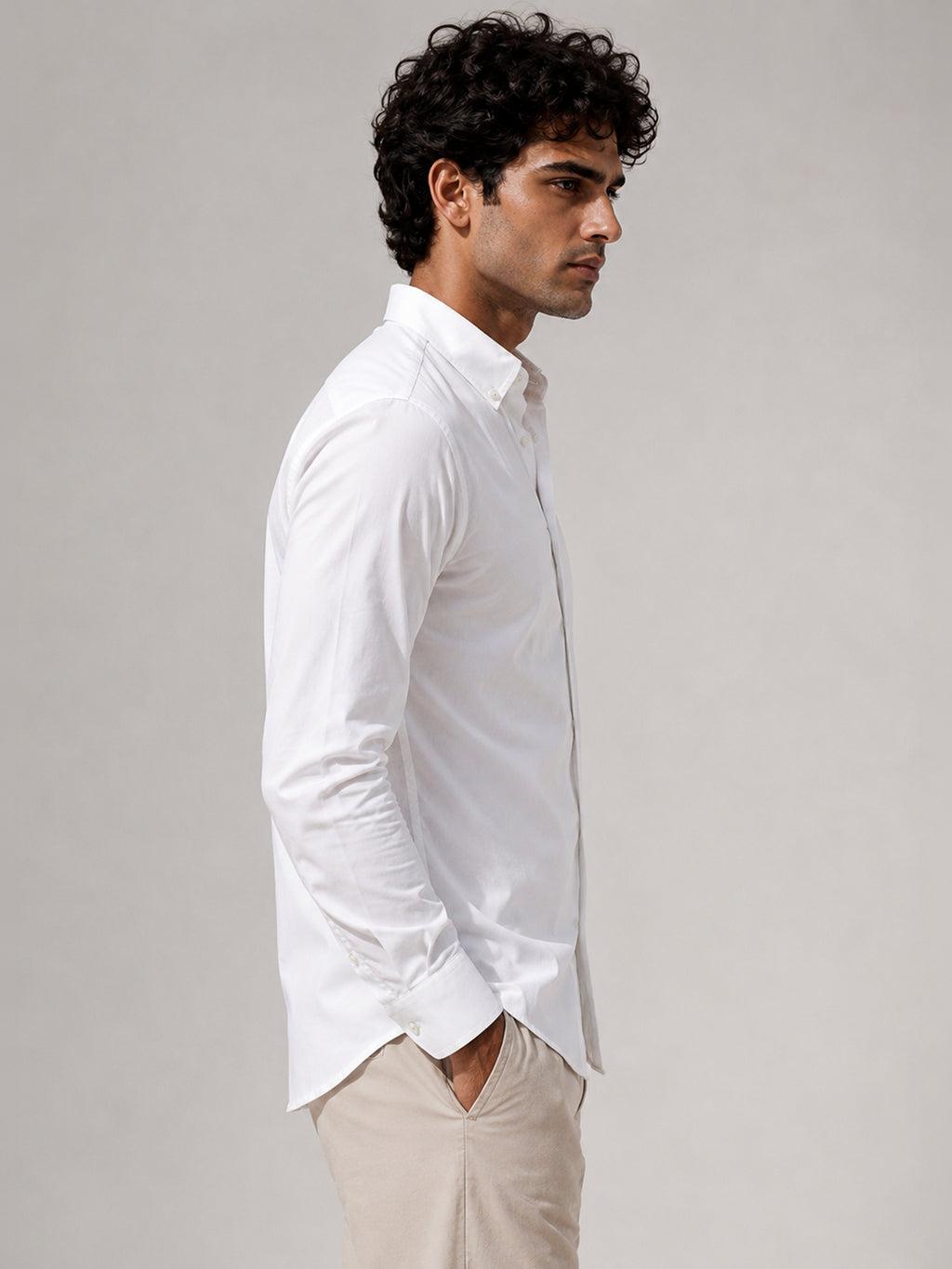 CAHOOT Men's White Solid Button Down Collar Slim Fit Shirt - view 2
